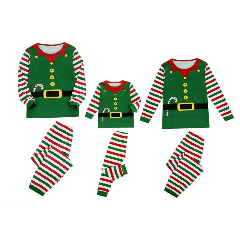 Matching Christmas Pajamas For Family, Long Sleeve Round Neck Tops Striped Print Jogger Trousers