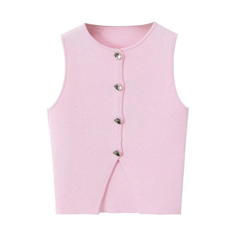 Willshela Scoop Neck Splie Hem Cropped Knit Waistcoat Casual Comfort Lady vest blazer babe Womenswear Button Elegant sleeveless pretty garden Chic Fitted Knitting