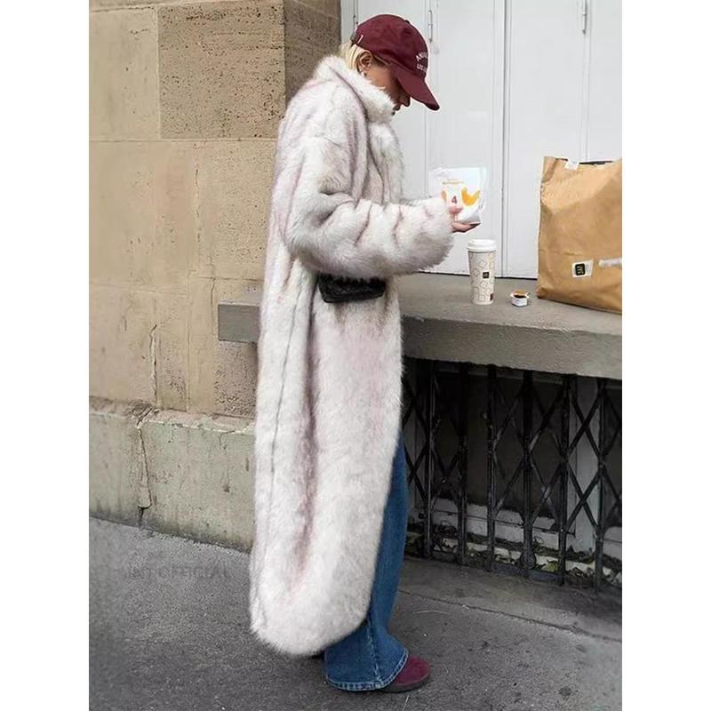 New Faux Fur Coat Women's Loose Collar Suit Extended  Coat Street Style Environmentally Friends Fur Womenswear Jackets Minimalist Long Sleeve Outerwear Tops Comfort Basic Crewneck Fitted