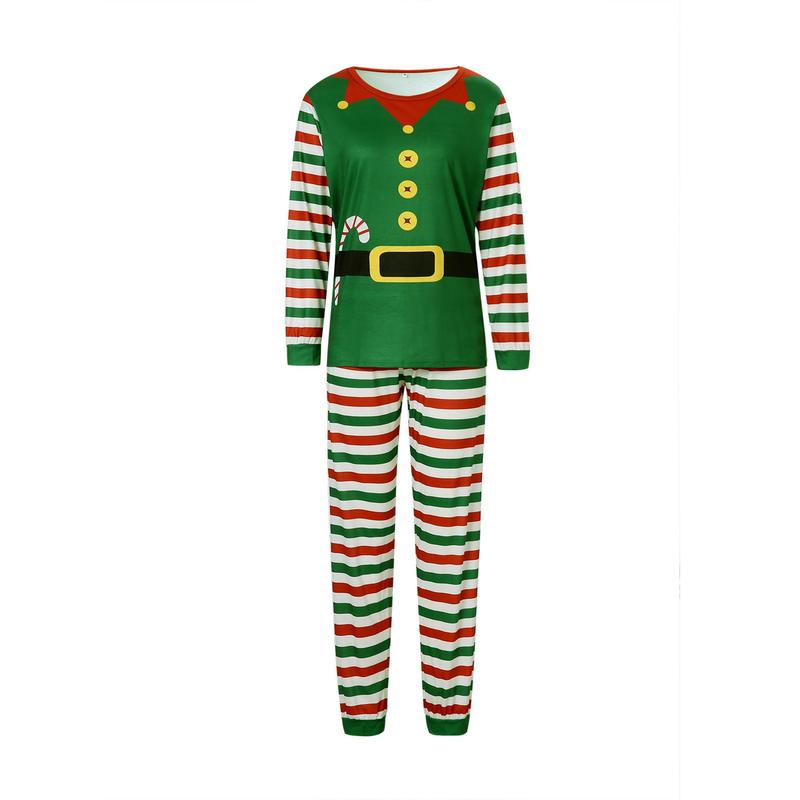 Matching Christmas Pajamas For Family, Long Sleeve Round Neck Tops Striped Print Jogger Trousers