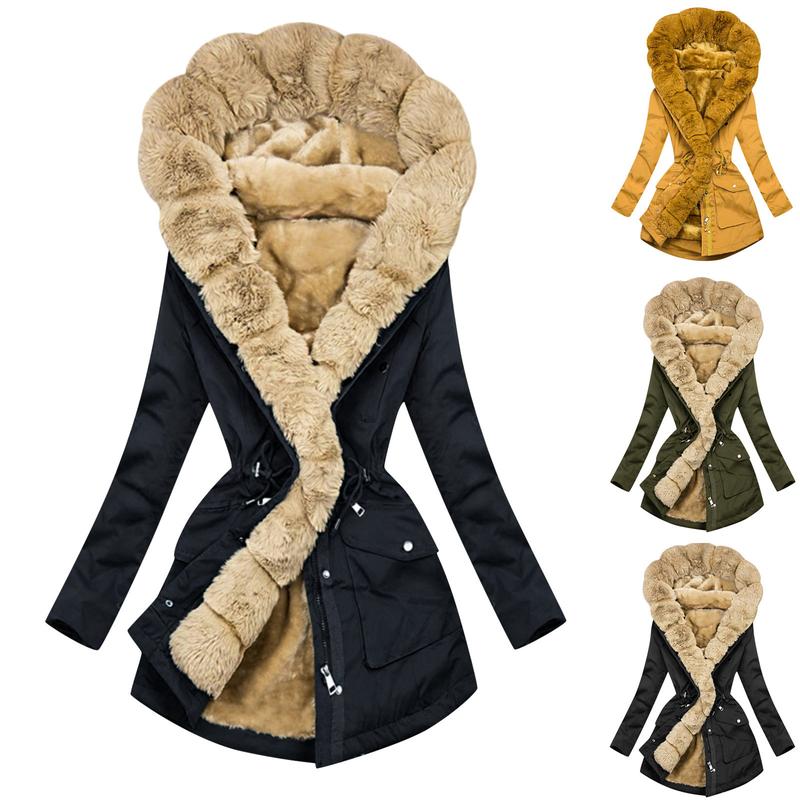 2024 Coat Fur Collar Coat Cross-Border Autumn and Winter Women's Warm Fur Collar Hood Coat