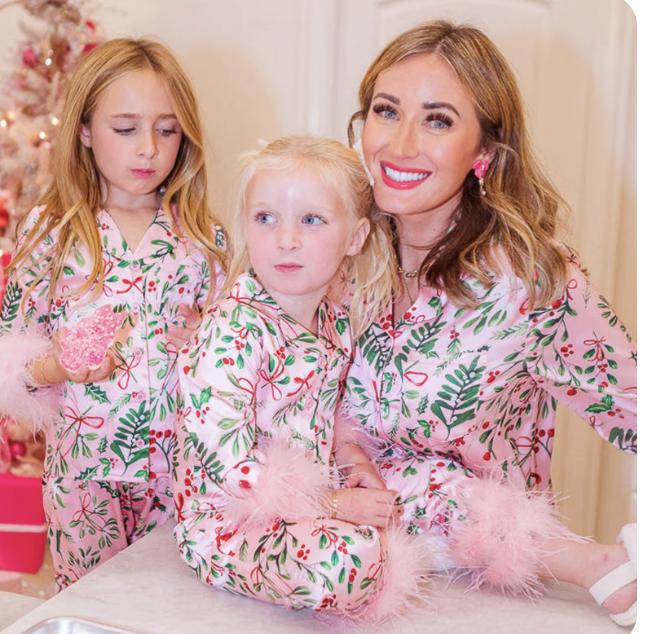 Mommy and Me Christmas Pajamas Set - individual pajama - Feather Trim Long Sleeve Button Down Matching Xmas Sleepwear for Mother Daughter family costume - matching pair must be ordered separately