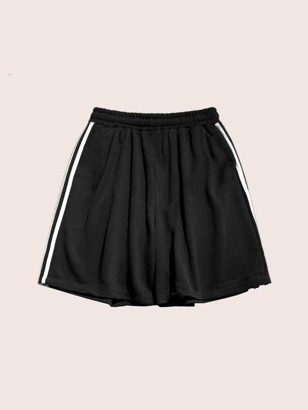 Side Striped Print Drawstring Waist Wide Leg Shorts, Casual Pocket Track Shorts for Daily Wear, Women's Bottoms for All Seasons