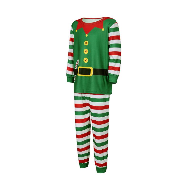 Matching Christmas Pajamas For Family, Long Sleeve Round Neck Tops Striped Print Jogger Trousers