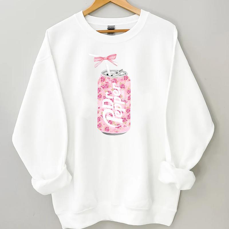 Dr Pepper Sweatshirt, Cute Baby Pink Bow Tee and Sweatshirt, Dr Pepper Gift, Dr Pepper Bow Crewneck Sweaters Womenswear Women Lady Floral Hoodie Tops