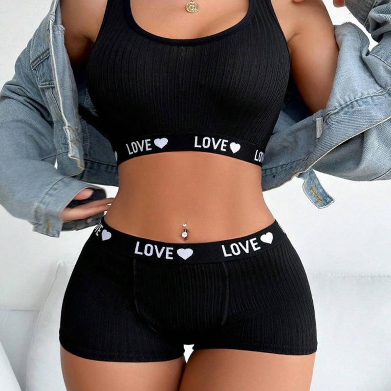 Letter Print Waistband Women's Bra And Briefs Underwear Set