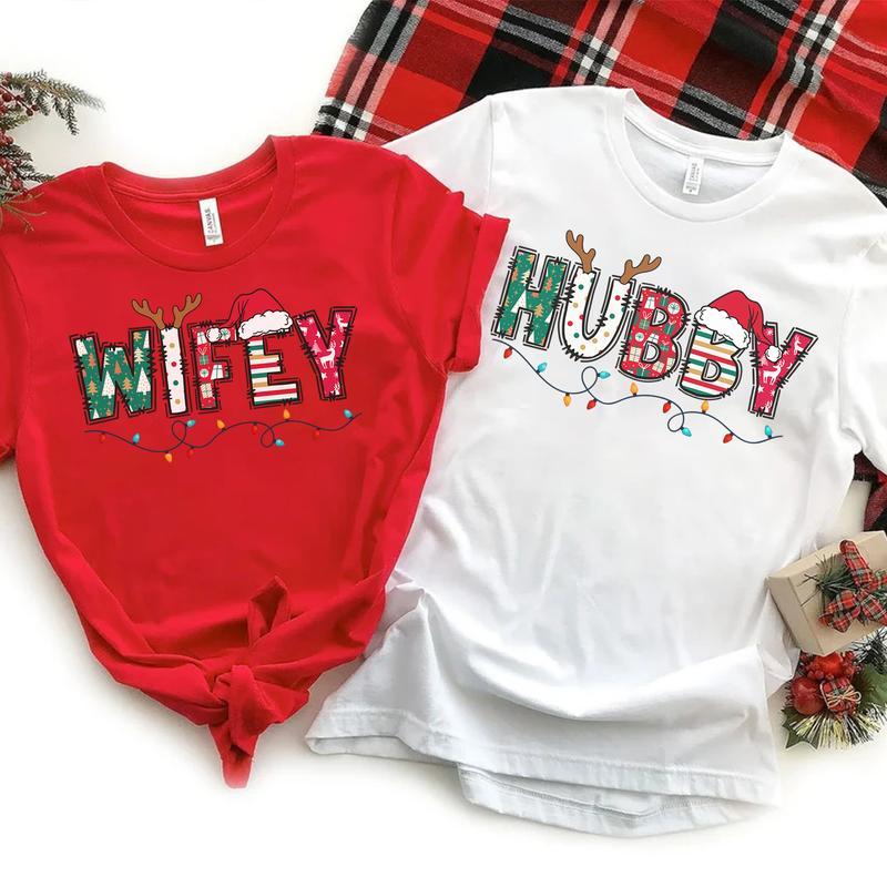 Christmas Wife and Husband T-shirt, Wifey and Hubby, Christmas Couple, Christmas Gift for Husband Wife