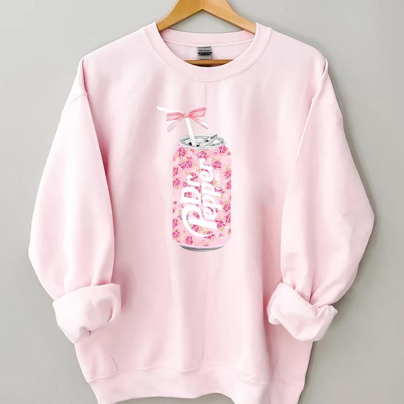 Dr Pepper Sweatshirt, Cute Baby Pink Bow Tee and Sweatshirt, Dr Pepper Gift, Dr Pepper Bow Crewneck Sweaters Womenswear Women Lady Floral Hoodie Tops