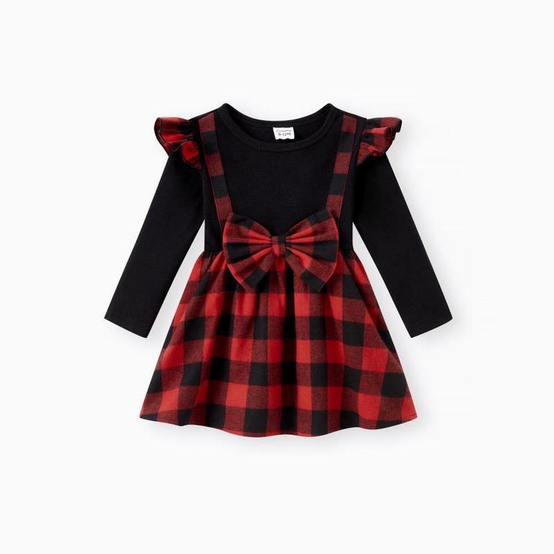 PatPat Matching Family Outfits Black and Red Plaid Co-ord Sets Hi-Low Flowy Hemline