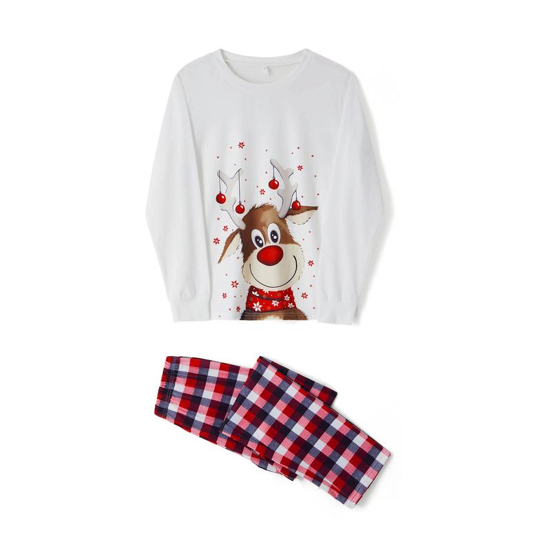 Matching Christmas Pajamas For Family, Reindeer Pattern Tops+Long Elastic Pants for Dad Mom Kids Long Sleeve Womenswear Casual Clothing