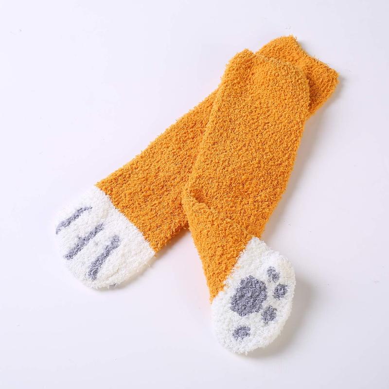 6 Pairs Cute Cat Paw Socks Women Winter Fuzzy Cozy Plush Slipper Socks