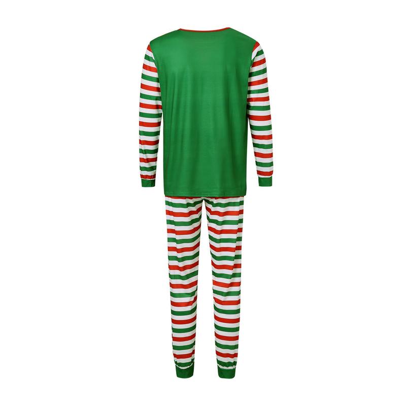 Matching Christmas Pajamas For Family, Long Sleeve Round Neck Tops Striped Print Jogger Trousers