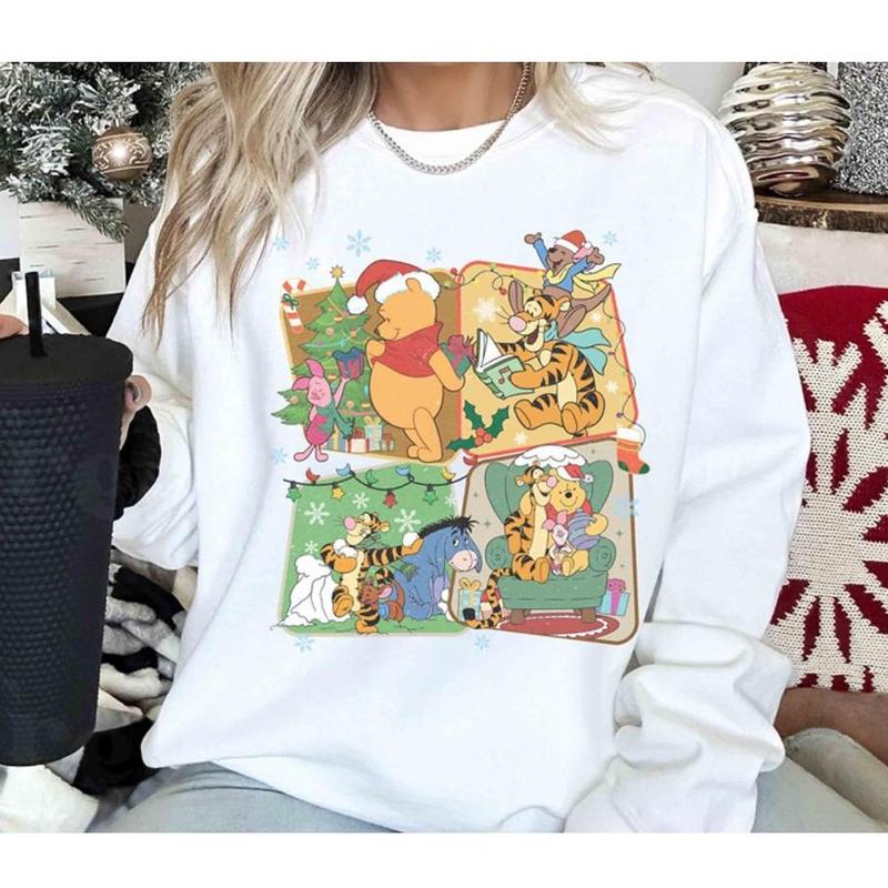 Retro Winnie Pooh and Friends Christmas Sweatshirt, Winnie Pooh Christmas Shirt, Family Trip Tees, Christmas Gift BA3X2