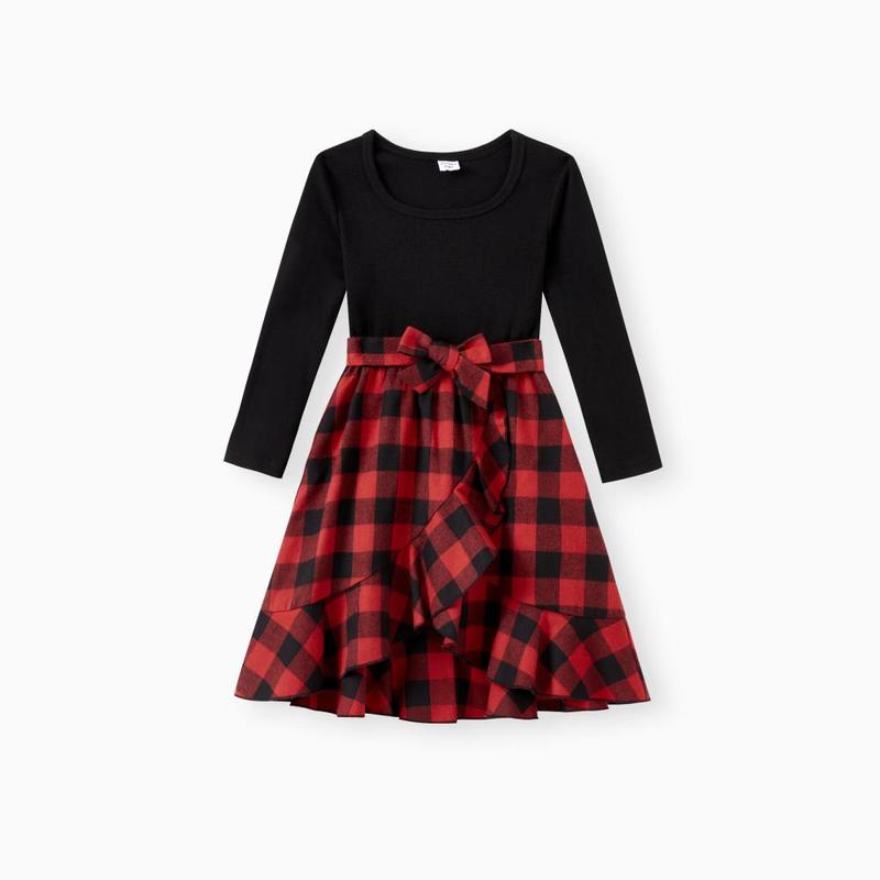 PatPat Matching Family Outfits Black and Red Plaid Co-ord Sets Hi-Low Flowy Hemline