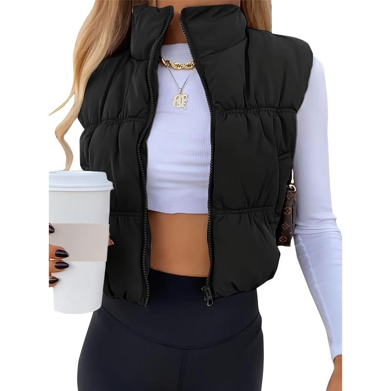 Women's Crop Puffer Vest Winter Zip Up Lightweight Sleeveless Warm Outerwear Padded Coat