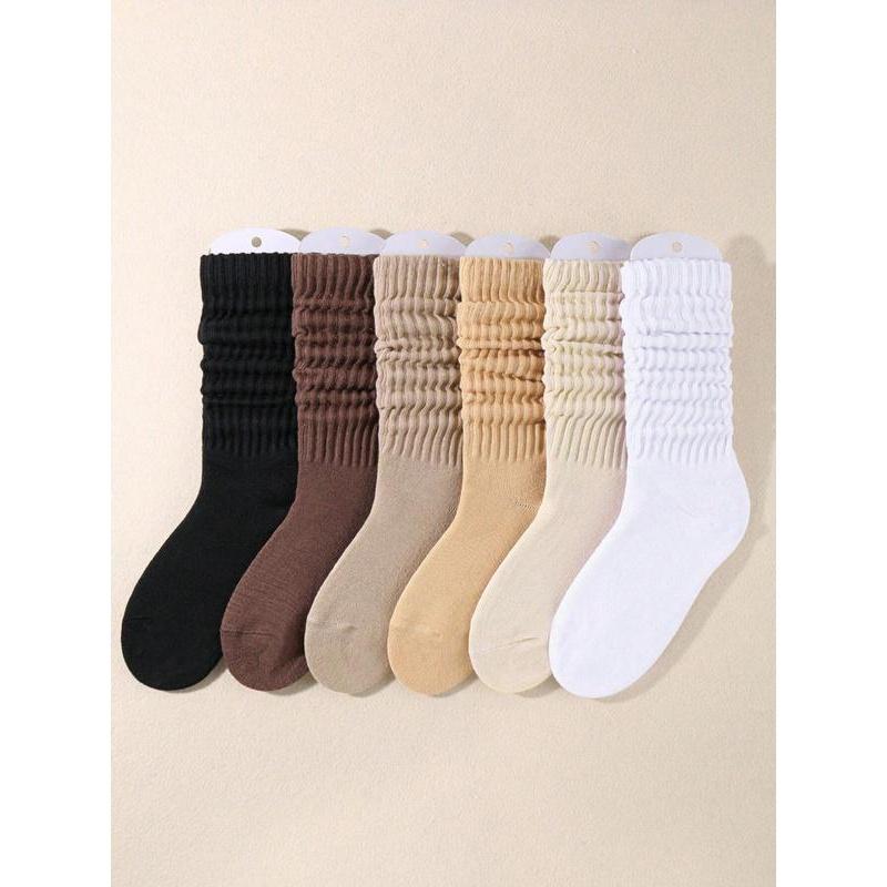 Women's Solid Crew Socks, Baggy Socks, Multi-pack Soft Comfy Breathable Cozy Mid-calf Socks for Daily Wear, Socks for Women, Comfort Casual Womenswear, Lady's Fall & Winter Socks & Hosiery, Fall Clothes Fit Footwear