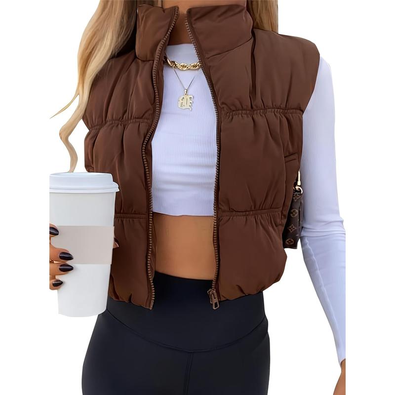 Women's Crop Puffer Vest Winter Zip Up Lightweight Sleeveless Warm Outerwear Padded Coat