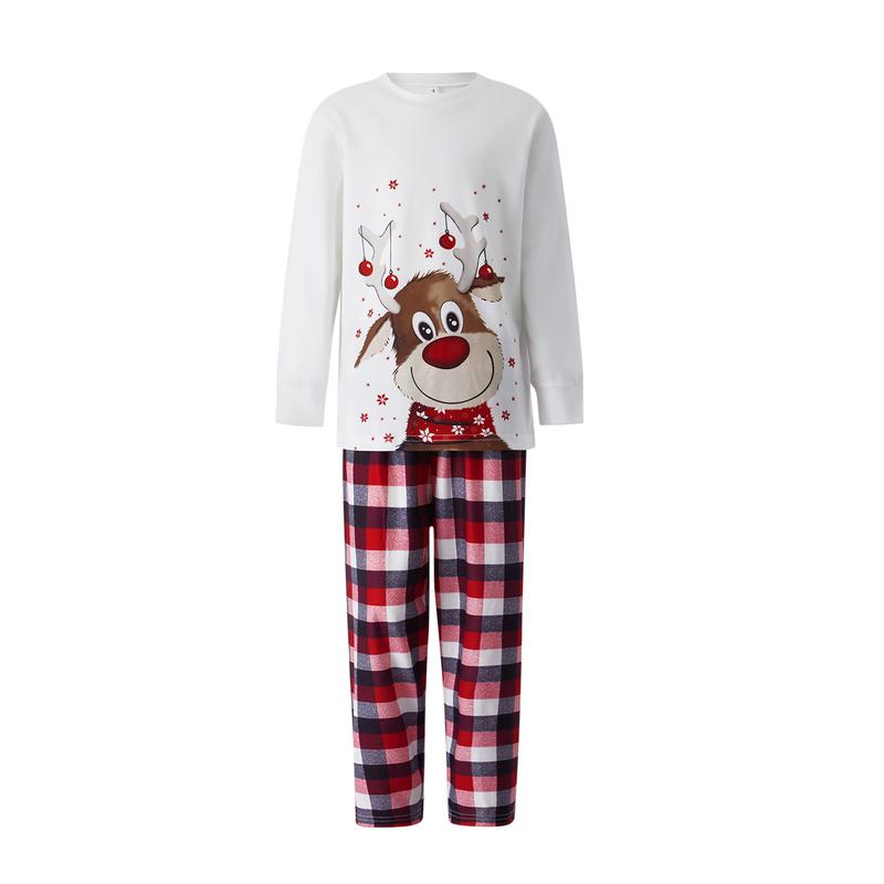 Matching Christmas Pajamas For Family, Reindeer Pattern Tops+Long Elastic Pants for Dad Mom Kids Long Sleeve Womenswear Casual Clothing