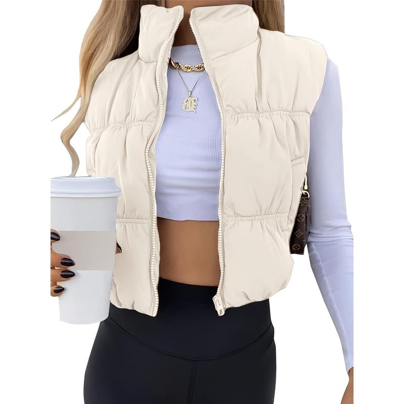 Women's Crop Puffer Vest Winter Zip Up Lightweight Sleeveless Warm Outerwear Padded Coat