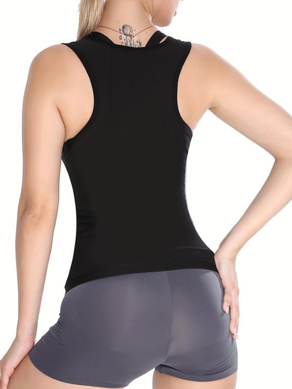 Women's Solid Zipper Front Shapewear Sauna Top, Zip Front Racerback Design Body Shaping Shapewear Top For Daily Wear, Fashion Basic Ladies Shapewear Clothing