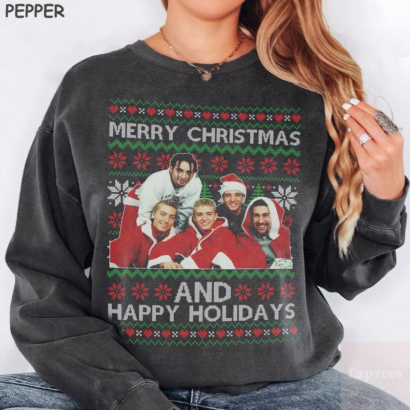 Ugly Christmas Shirt Nsync Christmas Sweater Sweatshirt Merry Christmas Happy Holidays Shirt Christmas Gift Holiday Nsync Fan Free Shipping, Cotton Shirt Gift For Her Crewneck Womenswear Hoodie Polyester