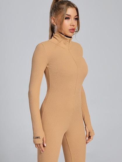 Long Sleeve Zip Up Jumpsuit Fabric Polyester