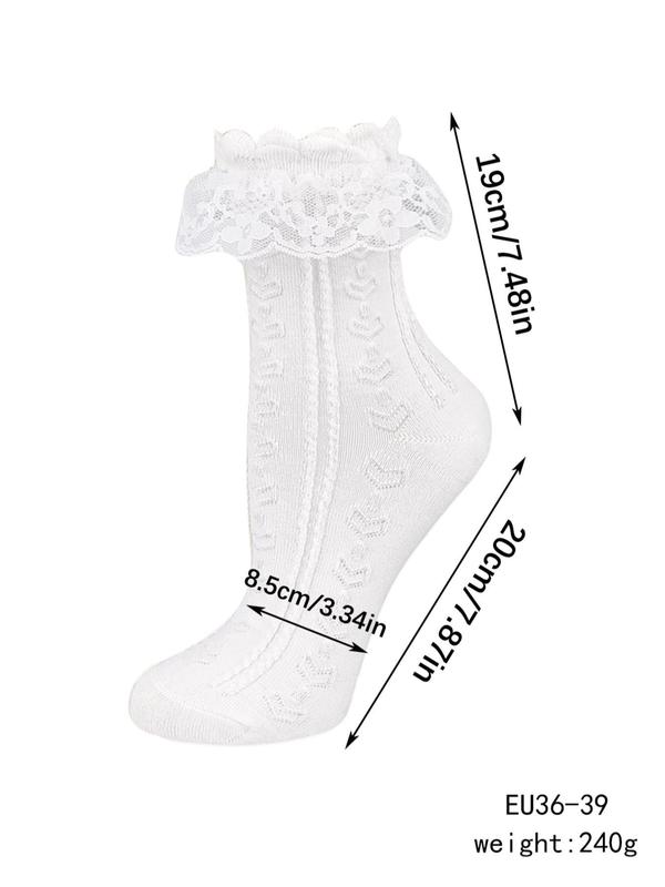 Women's Jacquard Contrast Lace Mid-calf Socks, Sweet Style Casual Soft Comfy Breathable Mid-Calf Socks for Daily Wear, Ladies Socks for All Seasons