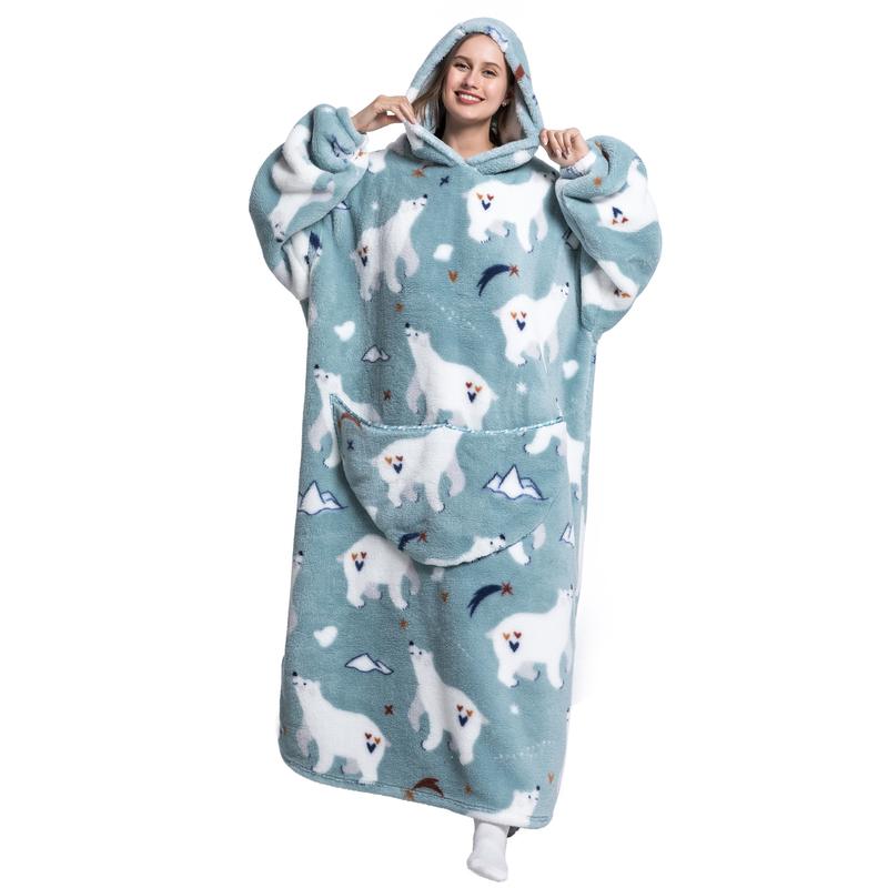 [Free shipping on 2 items] Cute Cartoon Pattern Wearable Hooded Blanket for Women Men, Christmas Gift Oversized Wearable Hooded Blanket Sweatshirt Pullover Loungewear Womenswear Pajamas Large Warm and Cozy With Large Pocket