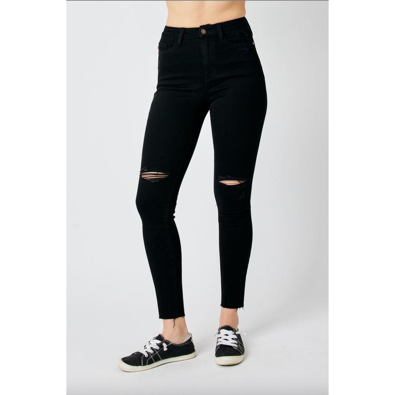 Judy Blue Destroyed Raw Hem Black Jeans