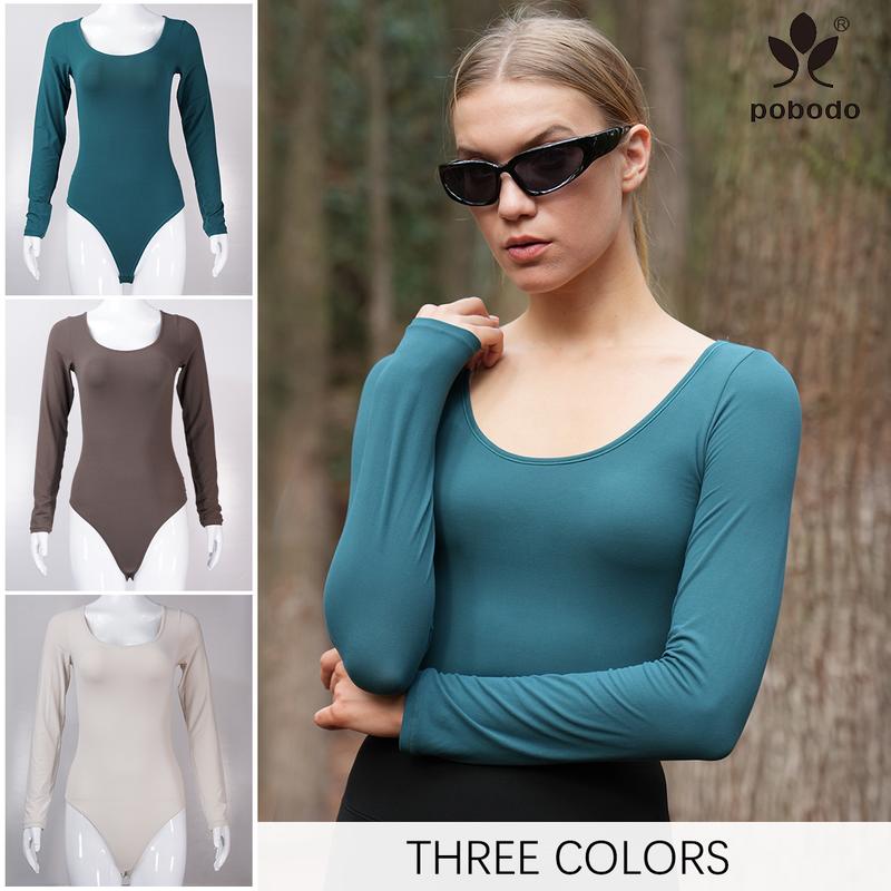 Pobodo Winter High Price 2 Piece Women's Solid Color Square Neck Long Sleeve Shapewear Bodysuit, Fall and Winter Wear, Casual and Comfortable Tummy Tucking and Hip Lifting Shapewear, Women's Fall Shapewear