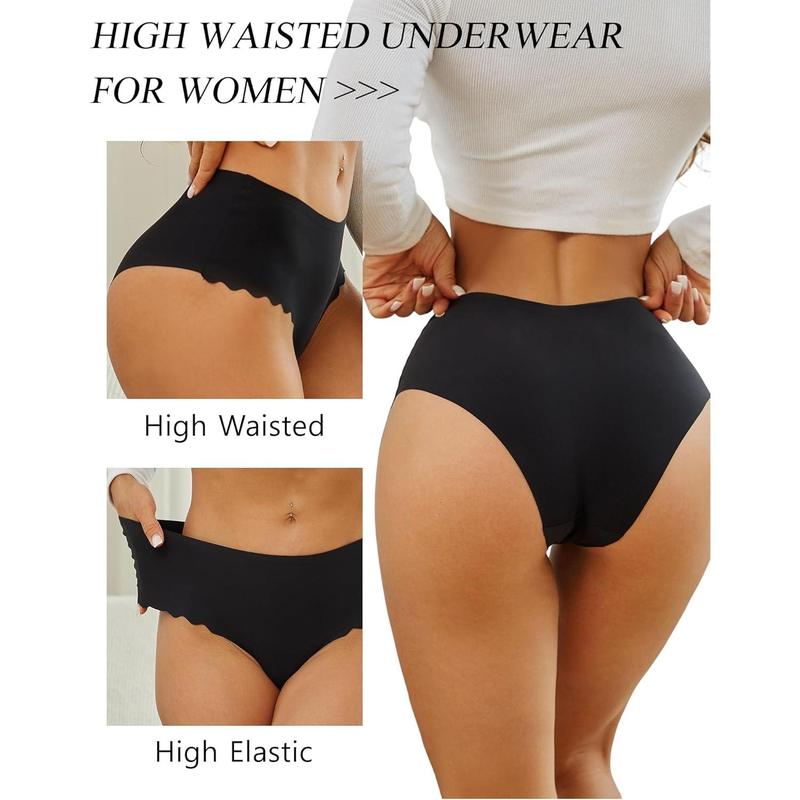 High Waisted Seamless Underwear for Women No Show Panties Cheeky Scalloped Edge Bikini Breathable Briefs 6 Pack