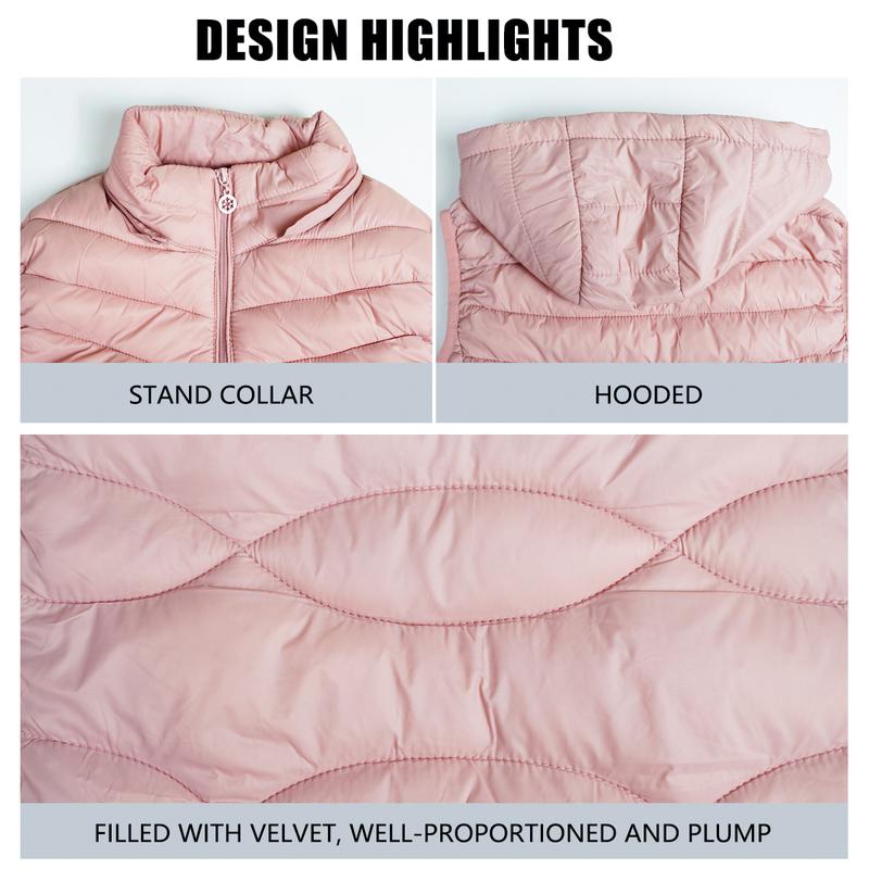 Women's Cotton-Padded Vest with High Stand Collar and Quilted Design for Fall and Winter - Casual, Basic