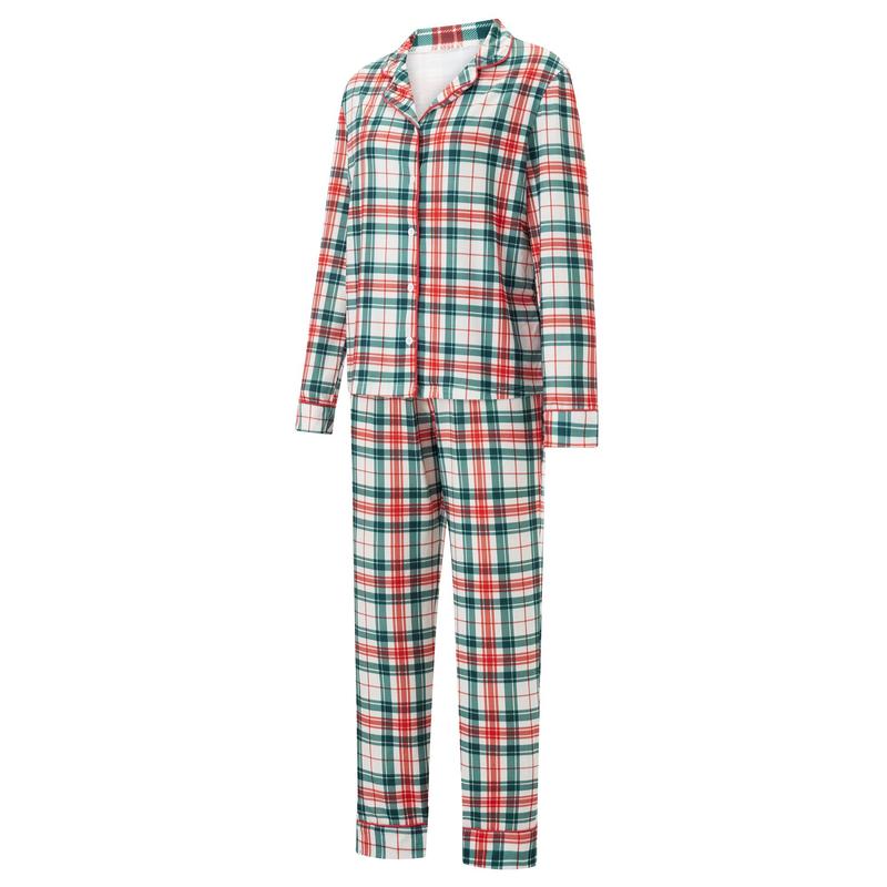 Family Matching Christmas Pajamas Set Plaid Print Holiday Pajamas Sleepwear Tops Pants Dress