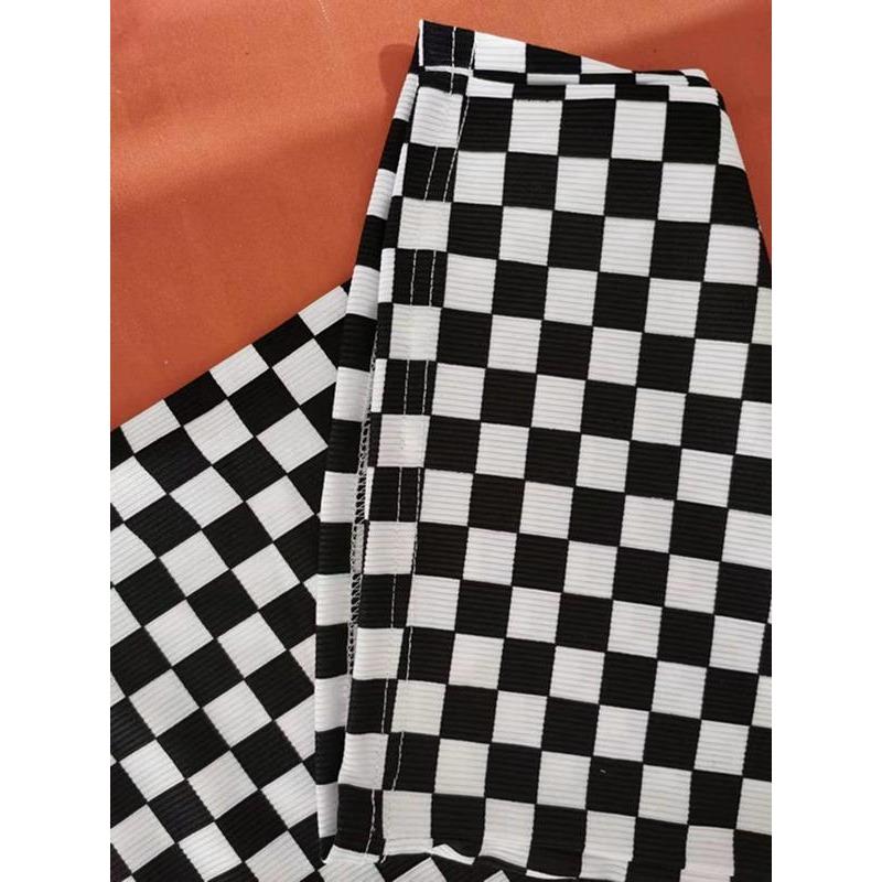 Women's All Over Checkerboard Print Drawstring Waist Straight Leg Pants, Casual Comfy High Waist Trousers for Daily Wear, Ladies Bottoms for All Seasons Womenswear Comfort