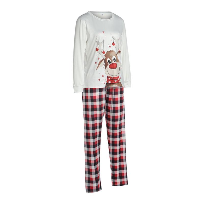 Christmas Family Matching Pajamas Set, Parent-Child Reindeer Pattern T shirt Tops+Long Elastic Pants Holiday Sleepwear for Dad Mom Kids