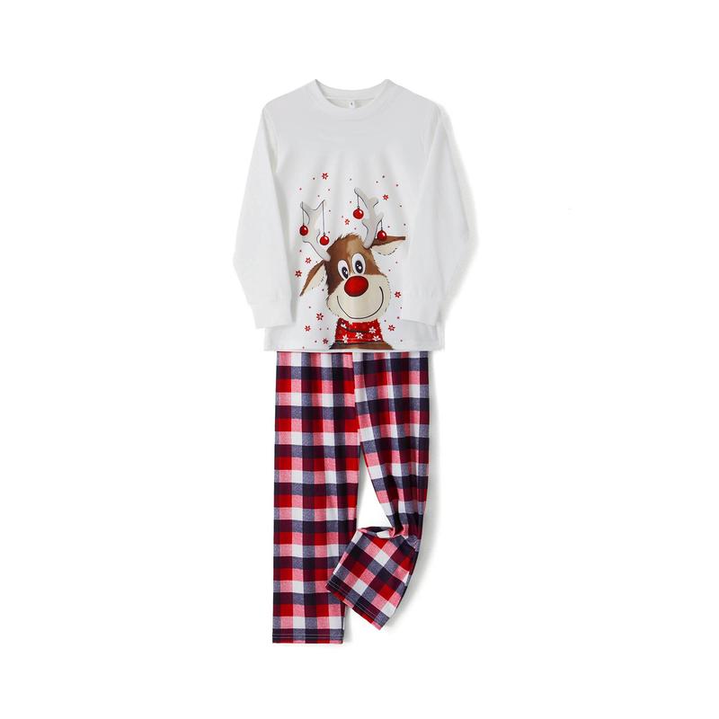 Christmas Family Matching Pajamas Set, Parent-Child Reindeer Pattern T shirt Tops+Long Elastic Pants Holiday Sleepwear for Dad Mom Kids