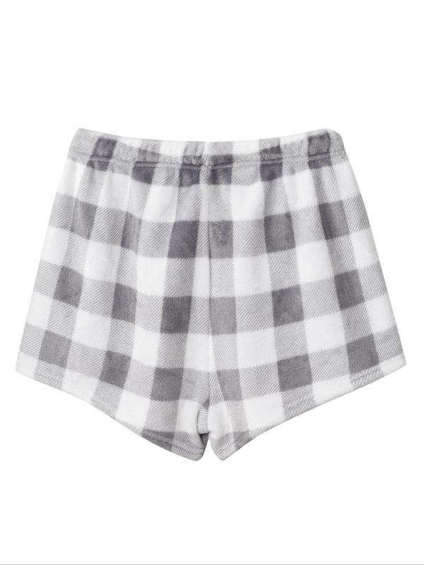 Women's Plaid Print Drawstring Waist Sleep Shorts, Fall Wear, Fallfreshness, Casual Comfy Flannel Sleep Bottoms for Fall & Winter, Women Sleepwear for Indoor Wear