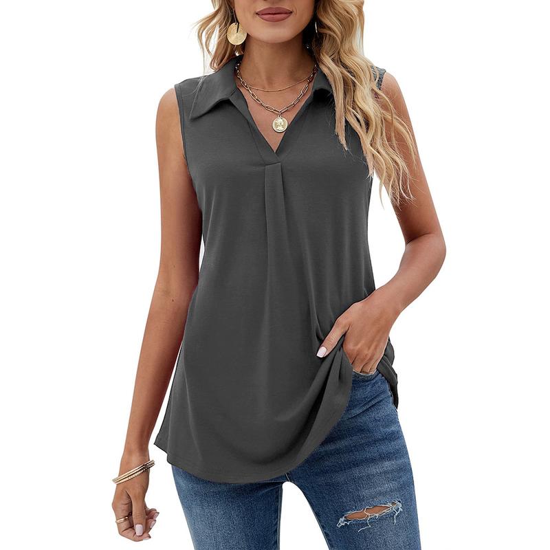 Womens Summer Tank Tops Loose Fit Causal Cute Polo Shirts Sleeveless Fabric Lightweight