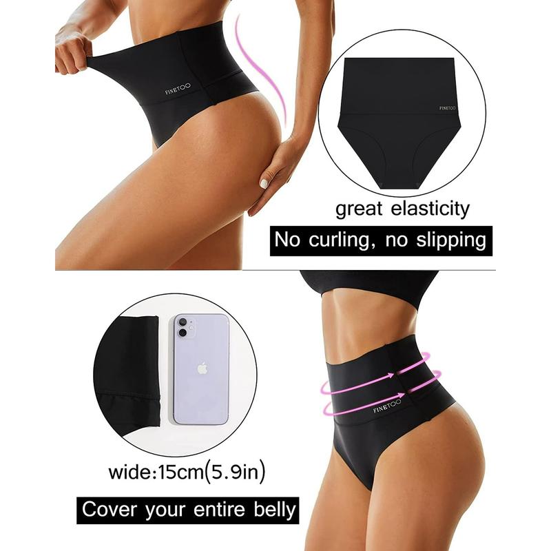 Finetoo High Waisted Underwear for Women Tummy Control Panties High Rise Body Shaper Brief Nylon Seamless Bikini Panty for Ladies S-3XL