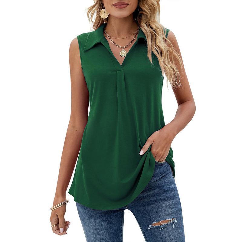 Womens Summer Tank Tops Loose Fit Causal Cute Polo Shirts Sleeveless Fabric Lightweight