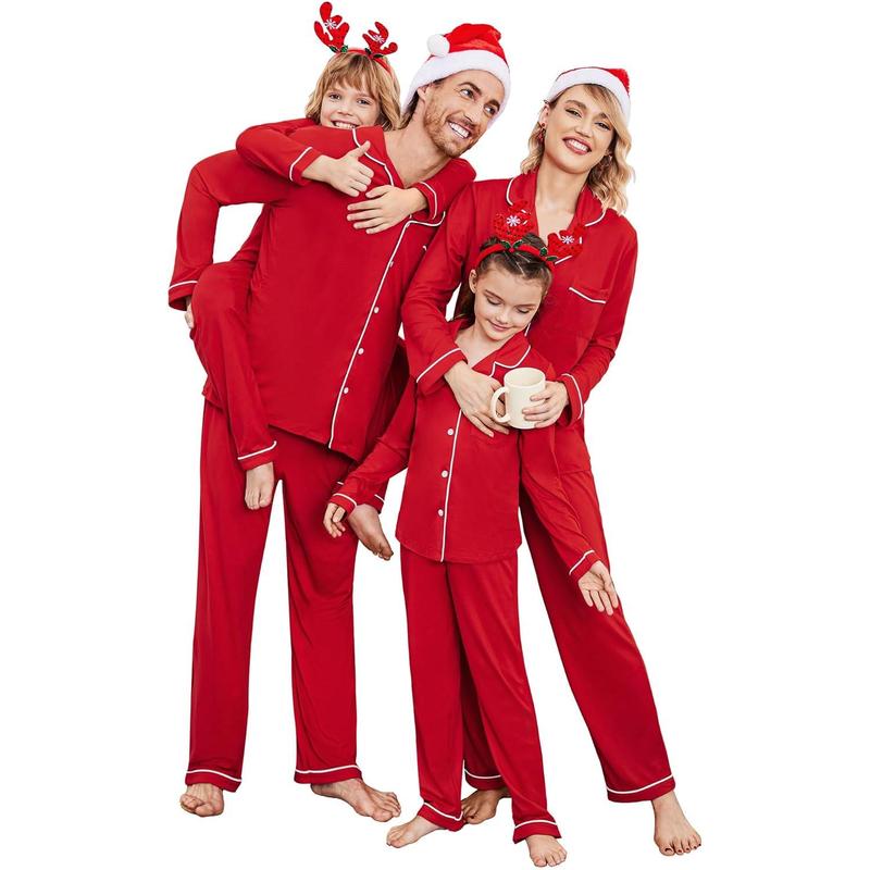 Christmas Family Matching Pajamas Long Sleeve Button Down Pj Set Festival Party Sleepwear