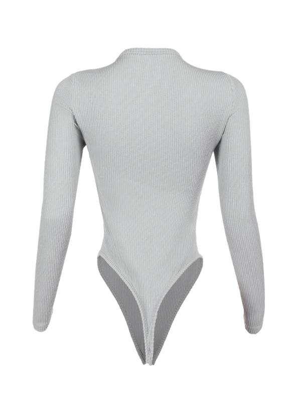 Women's Plain Ribbed Scoop Neck Long Sleeve Bodysuit, Casual Solid Tight Sleeve Bodysuit for Fall & Winter, Women's Clothes for Daily Wear