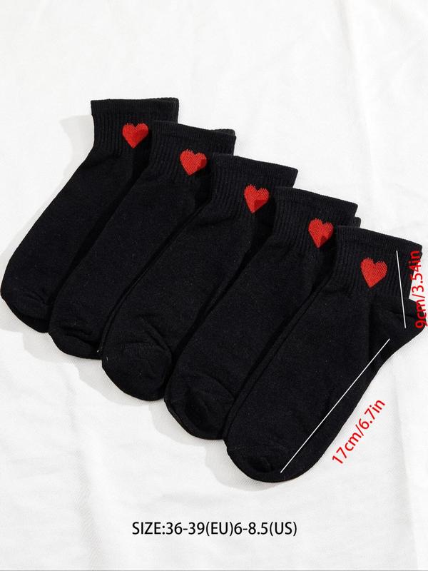 Women's 5 Pairs Heart Print Ankle Socks, Womenswear, Low Cut Knit Socks for All Seasons, Cozy Comfort Socks for Lady Daily Wear