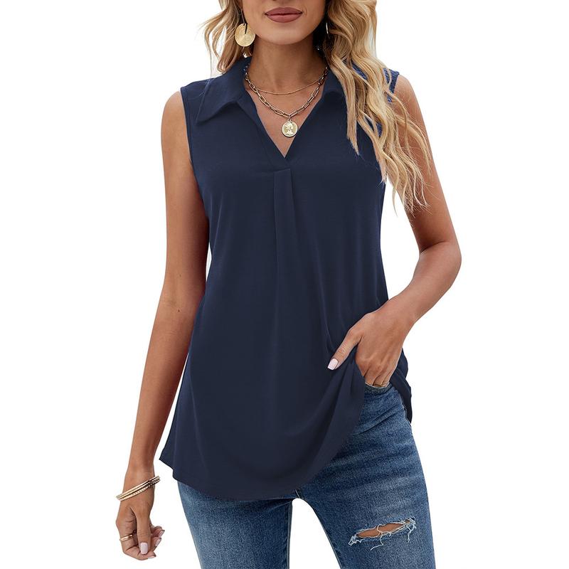 Womens Summer Tank Tops Loose Fit Causal Cute Polo Shirts Sleeveless Fabric Lightweight