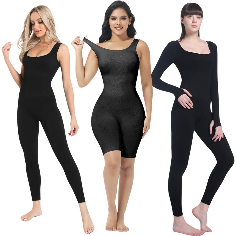 3-Pack Snatch Me Up Playsuit & Jumpsuit Tummy Control Square Neck Bundle sleeveless and Long Sleeve Jumpsuit and a Playsuit