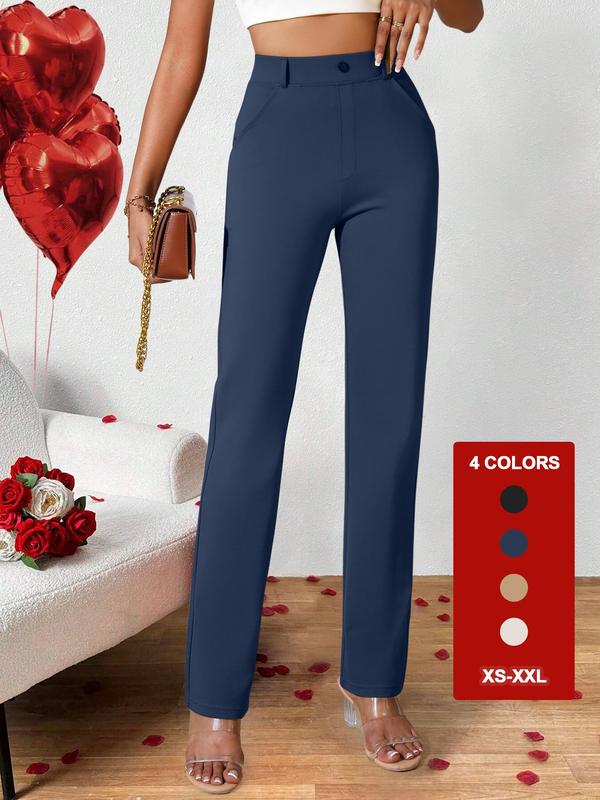 High Waist Straight Leg Pants, Pants for Women,  Cute Clean Girl Clothes,  Basic Minimalist Chic Style Comfort Pocket Button Trousers for Work Office Business, Lady Casual Summer Bottoms, Womenswear, Pants for Women, Summer Outfits 2024