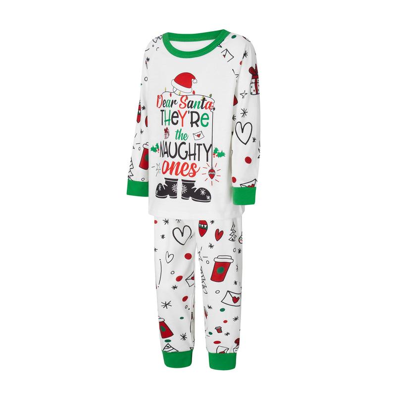 Matching Christmas Pajamas For Family Long Sleeve Cartoon Letter Print Tops + Pants Set Winter Loungewear