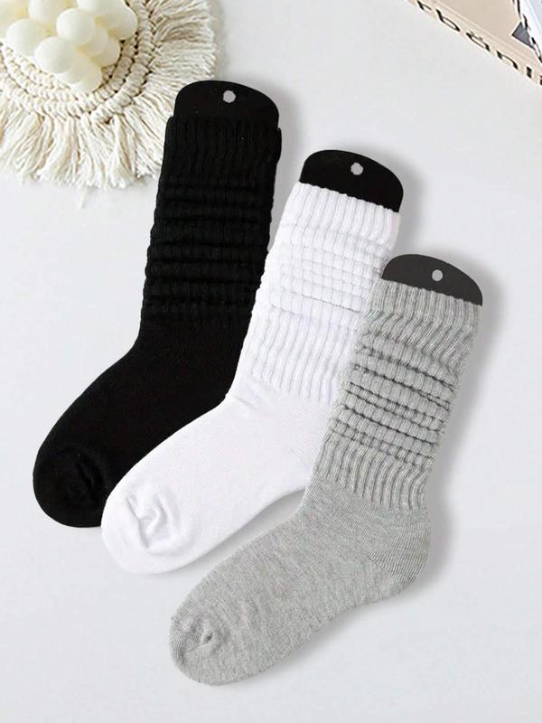 Women's 3 Pairs Solid Slouch Crew Socks, Baggy Socks, Fashion Casual Comfy Socks for Daily Outdoor Wear, Ladies Socks for All Seasons