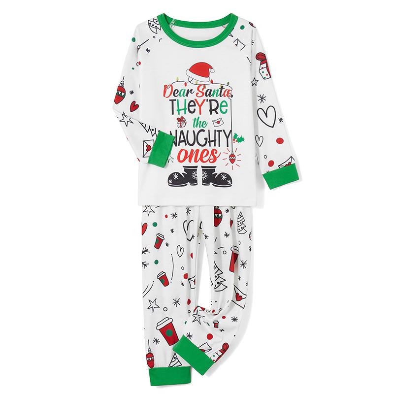 Matching Christmas Pajamas For Family Long Sleeve Cartoon Letter Print Tops + Pants Set Winter Loungewear