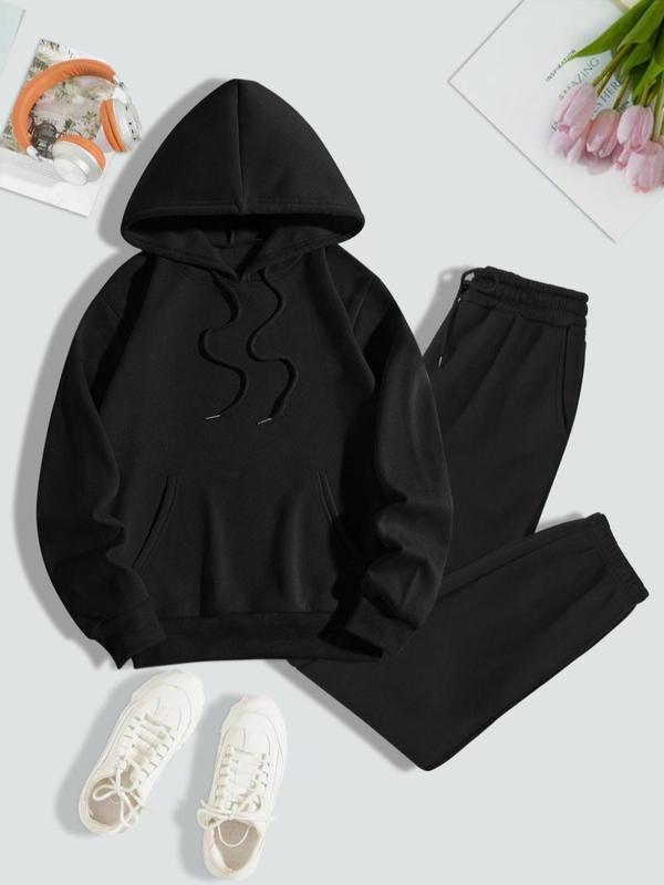 Women's Letter Print Drop Shoulder Hoodie & Drawstring Pocket Sweatpants Set, 2 Piece Sets Women, Long Sleeve Pullover Top & Jogger Pants, Lady Soft Outfits for Spring & Fall, Two Piece Set Women